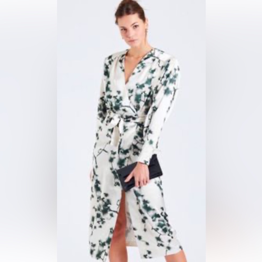 Rotate Birger Christensen abstract floral-print satin wrap dress NWOTS(No Belt)